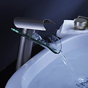 Contemporary Waterfall Bathroom Sink Faucet - Nickel Brushed Finish
