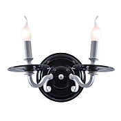 2 - Light Contemporary Ceramic Wall Lights with Black Plate Candle Design
