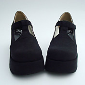 schwarzem PU leahter 8cm Keil Gothic Lolita Schuhe
