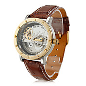 Reloj Pulsera Elegante y Clásico, de Mecanismo Visto  y Correa de Cuero PU Marrón para Hombre
