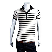 Men's Black And White Stripes Short Sleeve Polo Shirt