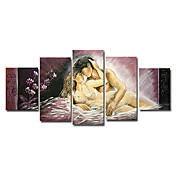 pintado à mão pintura a óleo de pessoas com quadro esticado - conjunto de 5