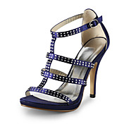 sandálias de salto agulha de cetim festa / noite sapatos com strass