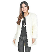Long Sleeve Collarless Party Faux Fur Coat
