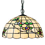 60W Tiffany Pendent Light with 1 Light in Green Flower Pattern