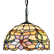 60W Contemporary 1 - Light Tiffany Pendel i glasskærm blomstermønster