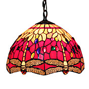 60W 1 - Light Tiffany Glass Pendent Light with Dragonfly Pattern