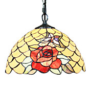 60W Tiffany Pendent Light with 1 Light in Red Rose Pattern