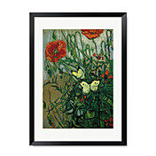 Pflanzen Blumen und Animal Poppies and Butterfly von Vincent Van Gogh 15 "x 21"