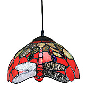 60W Tiffany Pendant Light with 1 Light Red Dragonfly Pattern