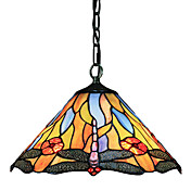 Contemporary Tiffany Pendant Lights with 2 Lights in Glass Shade Dragonfly Pattern