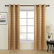 (Two Panels) Country Yellow Horizontal Stripes Room Darkening Curtains