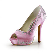 Satin Stiletto Heel Pumps / Platform With Rhinestone Wedding Party Women's Shoes