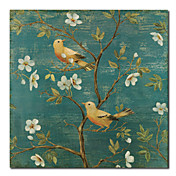 afgedrukt dier vogel bloemen op canvas doek met gespannen kader