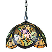60W Contemporary 1 - Light Tiffany Pendel i glasskærm Tulip Mønster
