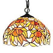 60W 1 - Light Tiffany Glass Pendent Light in Floral Designed Shade