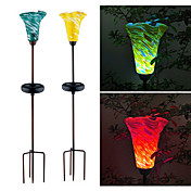 Set of 2 Color Changing Iron Carft Solar LED Glass Lily Light Garden Decor Stake Lamp (CIS-A2051B)