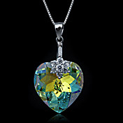 Fine smykker Elegant Fargerike Crystal Heart Sterling Sølv halskjede