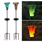 Set of 2 Color Changing Iron Carft Solar LED Glass Lily Light Garden Decor Stake Lamp (CIS-A2051A)