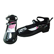 Black High Gloss PU Leather Flat Classic Lolita with Double Belt