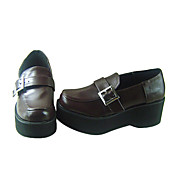 Brown PU læder 6cm Wedge Classic Lolita Sko med Hasp