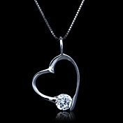 Fine smykker Lovely Big Heart Zircon Sterling Sølv halskjede