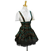 Short Dark Green Check Pattern Terylene Sweet Lolita Suspender Skirt
