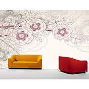 Roze Bloemen Hedendaagse Grafische Natuur Mural