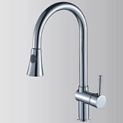 Contemporary Chrome Finish Single Handle Pull Out Kitchen Faucet