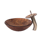 VT4234 Tempered Glass Vessel Round Sink With Pop-Up drain and Mounting Ring and Single Handle Faucet