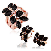 Gorgeous Leaf 18K Gold Jewelry Set With Rhinestone Including Earring,Ring (More Colors)