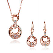 18K Gold Jewelry Set With Rhinestone Including Earring,Necklace