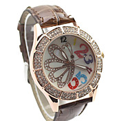 Women's Leather Band Analog Quartz Wrist Watch With Butterfly Pattern