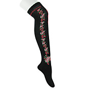 Black Flower and Vine Cotton Country Lolita Stockings