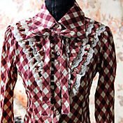 Long Sleeve Red Cotton  Check Pattern School Lolita Blouse
