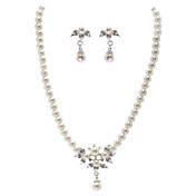 Vintage Style Pearl With Rhinestons Necklace And Earring Set