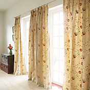 (Two Panels) Beige Flower Embroidery Country Lined Window Curtains