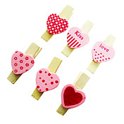 Pink Love Pattern Mini Wooden Clamp (6-Pack)