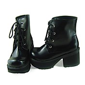 Handmade Black PU Leather 8cm High Heel Casual Lolita Shoes