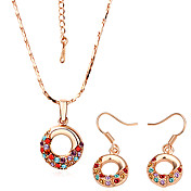 Multi Color Crystal Round Shaped 18K Gold Jewelry Set Including Necklace,Earring