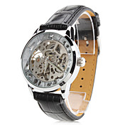 Men's PU Analog Mechanical Wrist Watch with Hollow Engraving (Black)