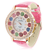 Damen Lederband Analog Quarz-Armbanduhr mit bunten rhinstone Dekoration (Red)