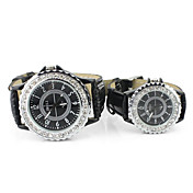 Unisex Lederband Analog Quarz-Armbanduhr mit Diamond (Black)
