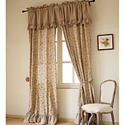 (Two Panels) Traditional Elegant Floral Linen Lined Curtains With Valance
