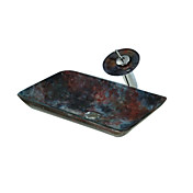 VT4228 Tempered Glass Vessel Rectangle Sink With Waterfall Faucet and Pop-Up drain and Mounting Ring