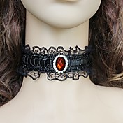 Black Lace Gothic Lolita Necklace with Ruby