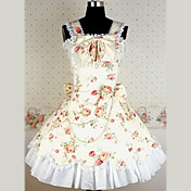 Sleeveless Knee-length Straps Flower Pattern Cotton Country Lolita Dress