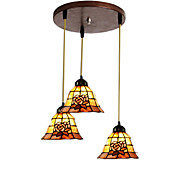 60W E27 3-light Pendent Light with Rose Pattern on Shade