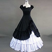 Kortærmet Gulv-længde Black Cotton Retro Style Gothic Lolita Dress