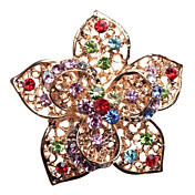 3D Hollow Five Petals Flower Crystal Inlaid Alloy Brooch